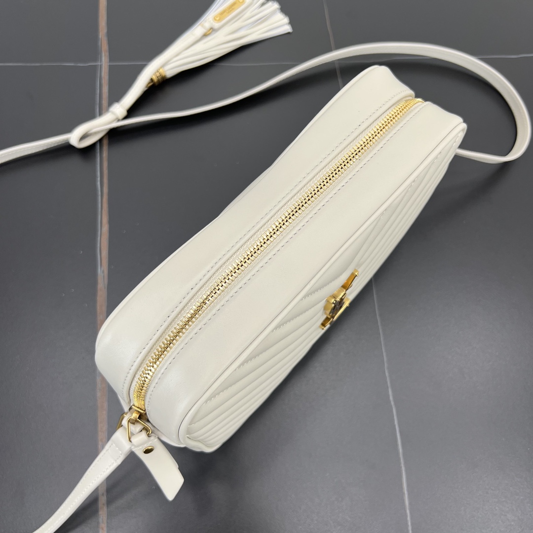 Saint Laurent LOU Camera Quilted Calfskin Shoulder Bag Handbag White 715232 Gold